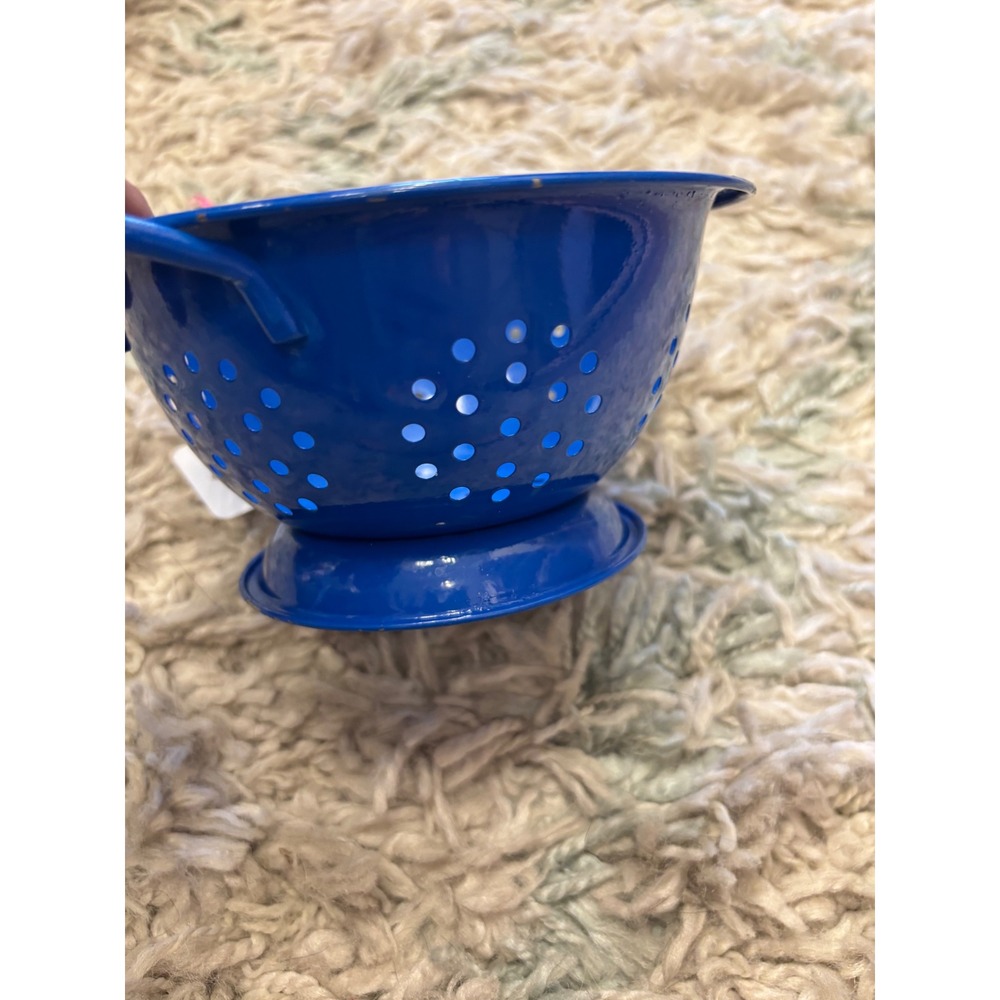 Cobalt Blue Mini Enamel Colander Footed Berry Strainer with Handles 6 inch